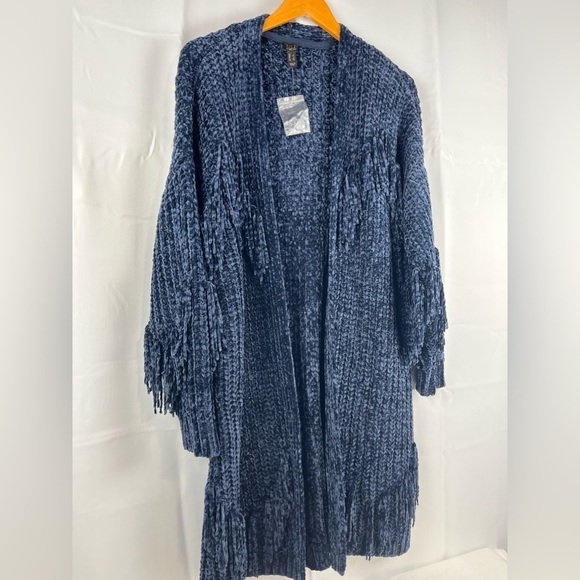GILI Womens Open Duster Long  Cardigan Sweater Knit Fringe Soft Size L New - Picture 3 of 13